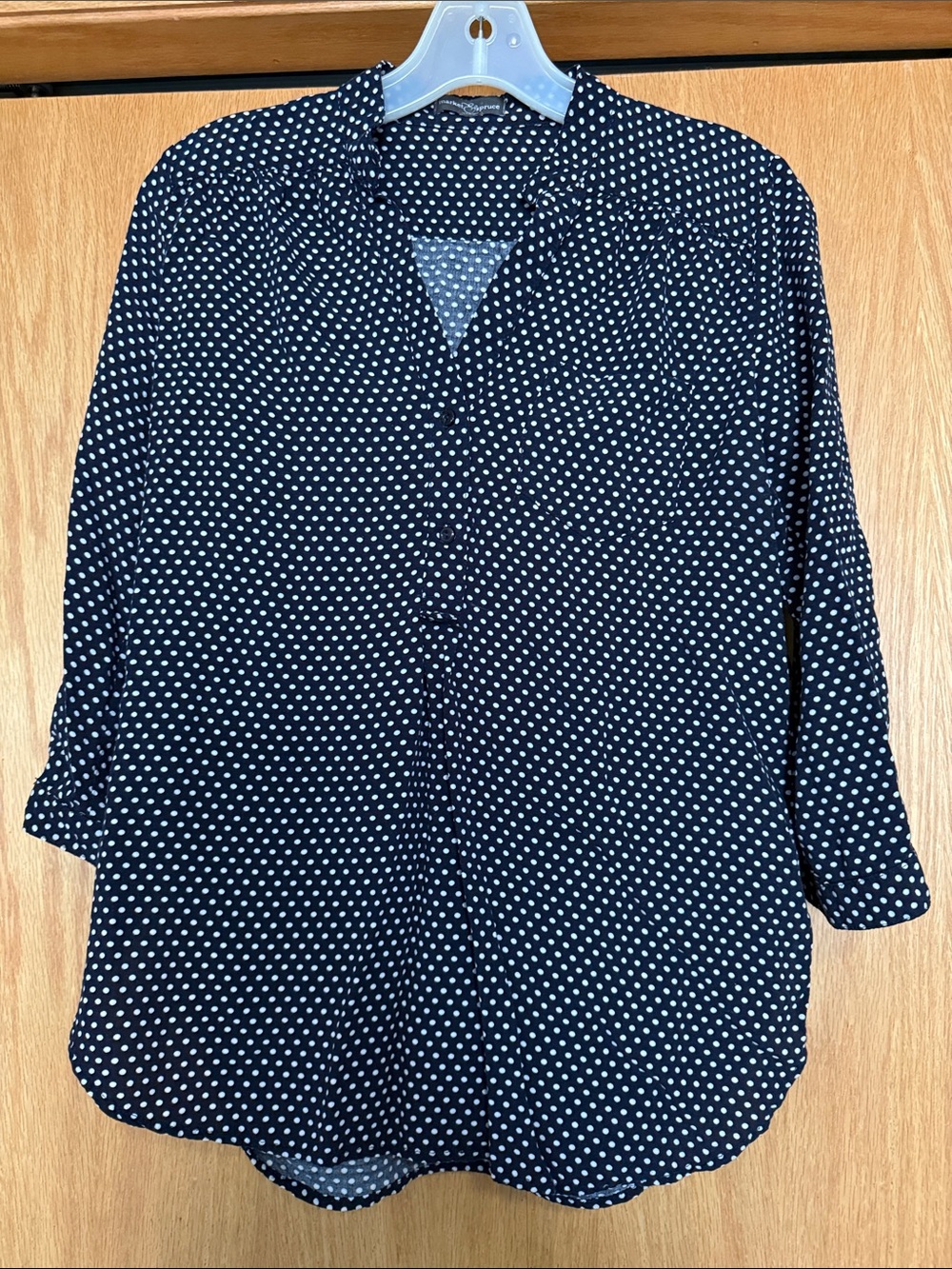 Market & Spruce Navy and White Polka Dot Button-Down Shirt